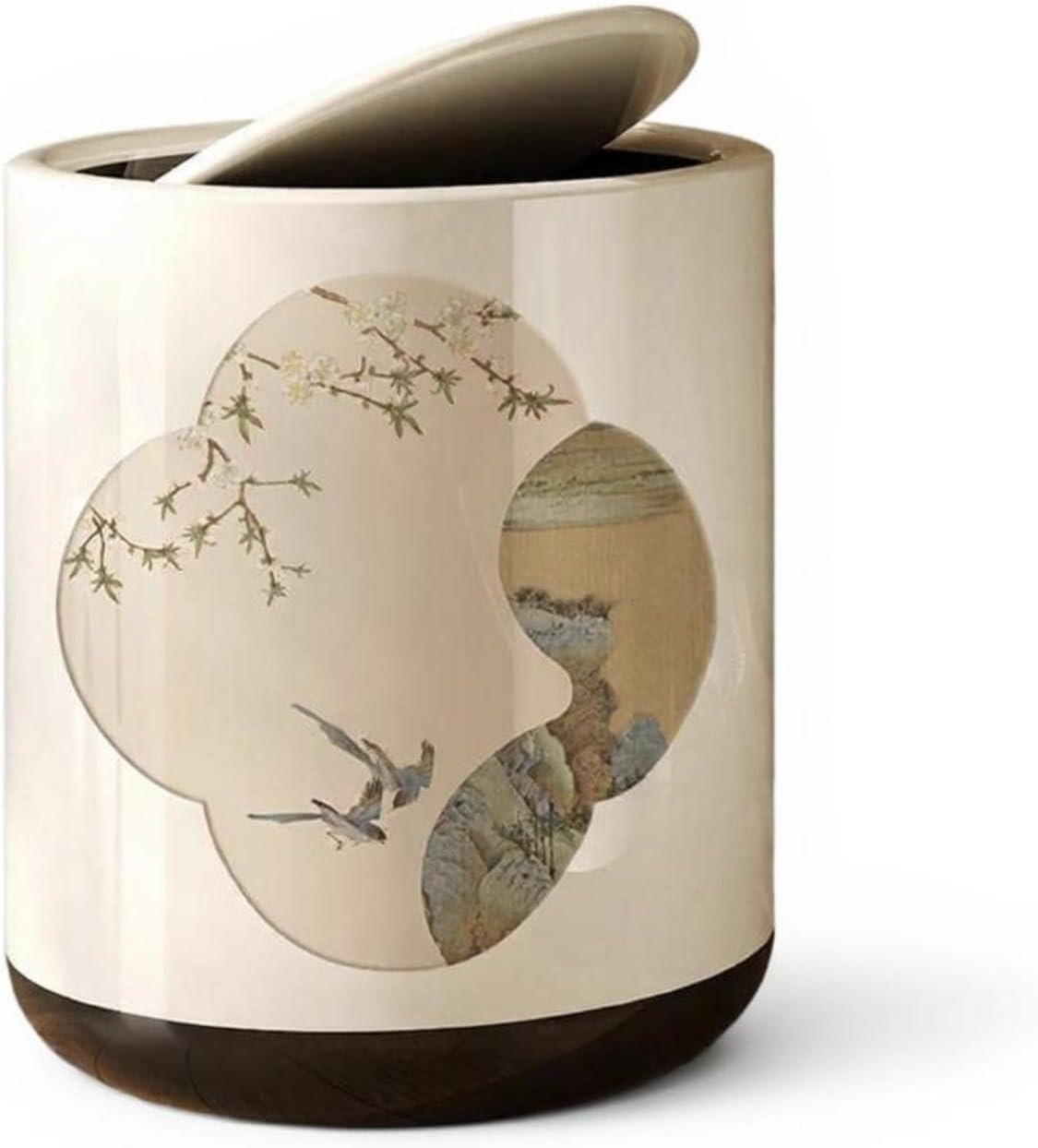 Trash Can, Double Tier, with Lid, Casters, Modern Chinese Design, Living Room, Bedroom Plum Blossom