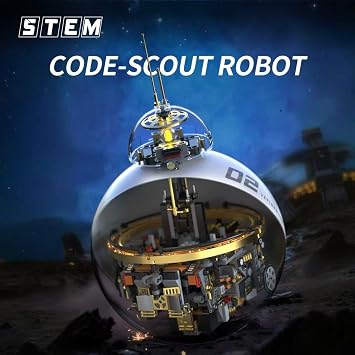UNCLE BRICK 2-in-1 Programmable STEM Building Set Bundle Transparent Spherical Rolling Bot + Sci-Fi BB Droid, Remote Control with LED Display, Cyberpunk Lights, Gift for Kids 8-12, Teens & Adults