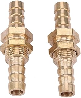 Hilitand 2 Pcs Brass Bulkhead Pipe Fitting, Brass Bulkhead Pipe, Brass Pipe Fitting, Brass Straight Hose Barb Fitting for Hose Water Air Fuel (6mm)