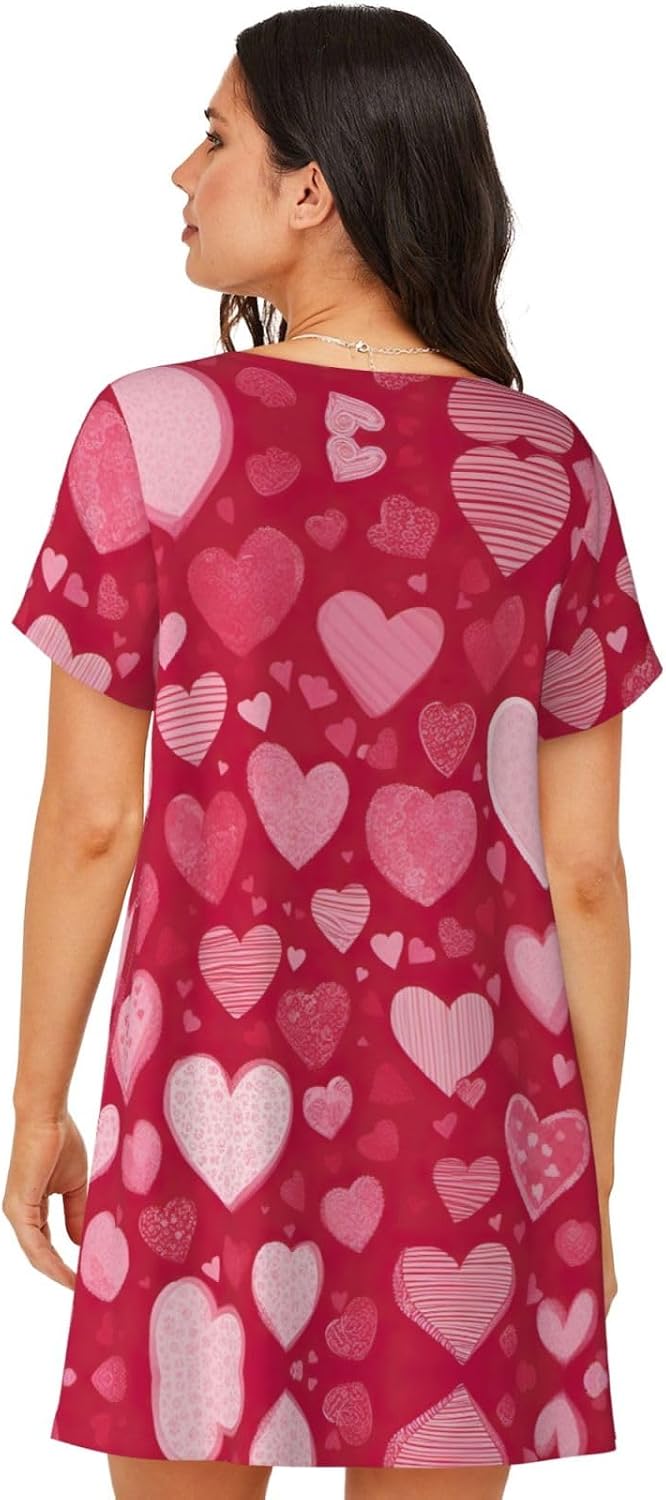 Casual Valentine Day Print Print Pajama Dress For Ladies,Women Short Sleeve Nightgown,Soft Comfortable Sleepwear