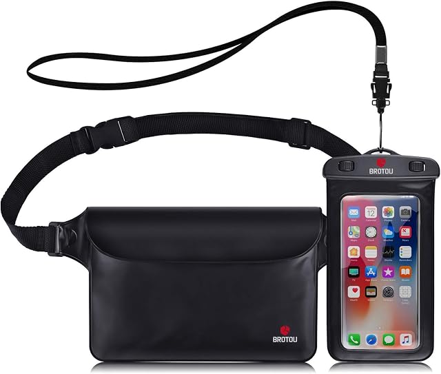 BROTOU Universal Waterproof Waist Pouch and Phone Case IPX8 Waterproof Dry Bag for Underwater Snorkeling, Boating, Swimming, Fishing, Sailing, Beach, Water Parks