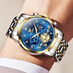 OLEVS Men's Stainless Steel Chronograph Watch, Big Face Multi Dial Waterproof Luminous Analog Quartz Watch, Luxury Date Diamond Classic Men Wrist Watch (Gold/Silver/Black/Blue)