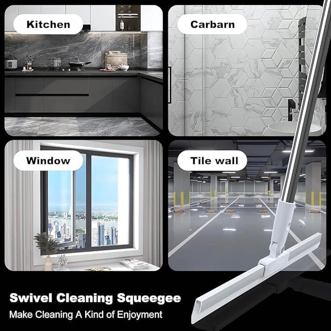 Image of Magic Broom Floor Hair Scraper with 180 Rotating Head & Adjustable Telescopic Handle | Silicone Squeegee for Pet Hair, Dust & Water | Bathroom Kitchen Tile Marble Floor Cleaner