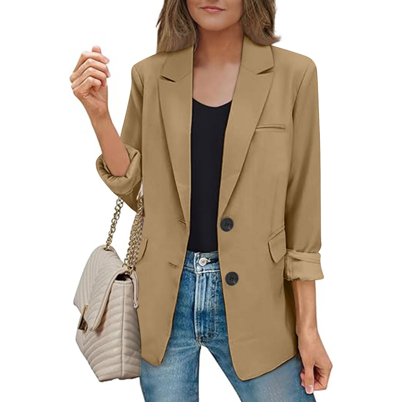 Genérico Blazer Casuales Mujer Manga Larga Solapa Ligeros Botones Chaqueta Mujer Entretiempo De Vestir Blazer Para Cuello Solapa Traje Elegante Básico Casual De Un Solo Botón Para Primavera