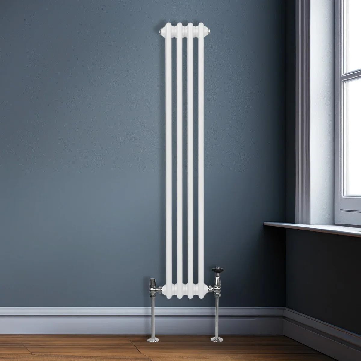 Tradycyjny grzejnik 2-kolumnowy 1500 mm x 202 mm nowoczesny grzejnik centralny z połyskiem biały stal węglowa pionowy montowany na ścianie kuchnia salon łazienka szczotka do czyszczenia zestaw
