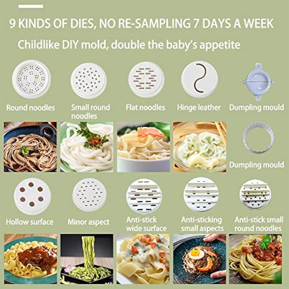 Portable Automatic Pasta Maker, Intelligent Multi-Function Noodle Press, with 9 Noodle Molds Pasta Extruder Kitchen Gadgets Noodle Maker, for Home Kitchen Use A