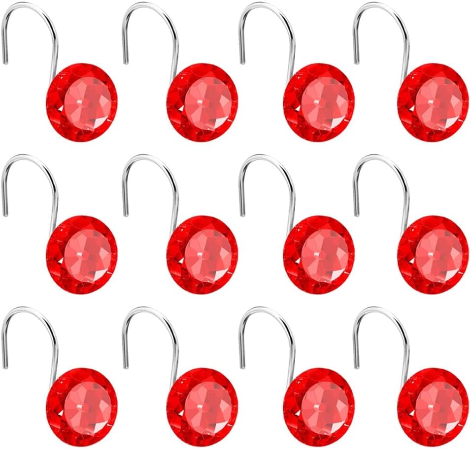 12PCS Crystal Shower Curtain Hooks Rod Decorative Acrylic Diamond Rhinestones Rings for Bathroom(A)