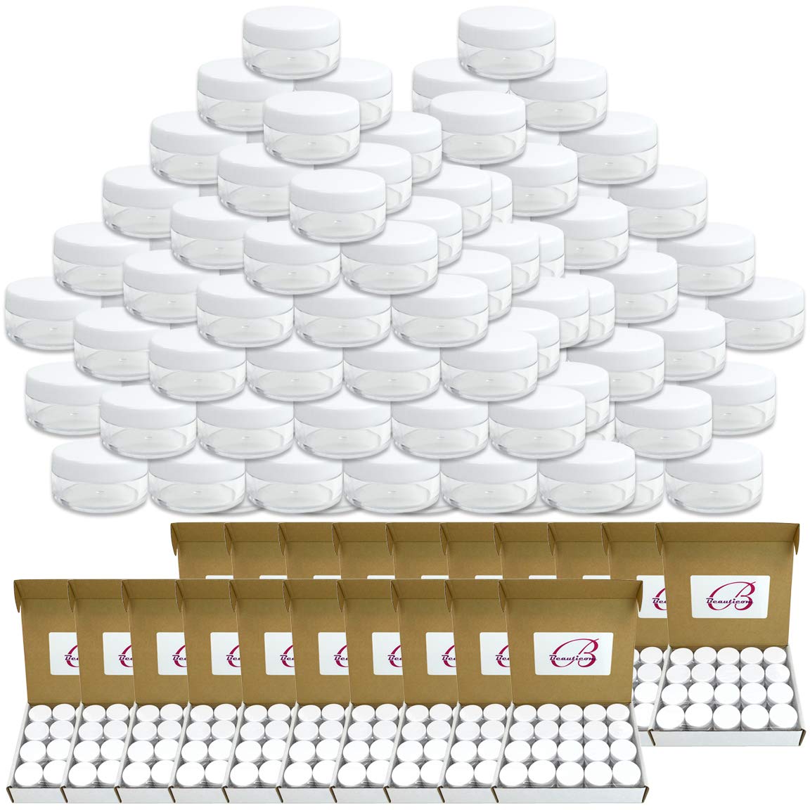 Quantity 1000 Pieces Beauticom 10G 10ML Round Clear Jars with White Lids for Pills Medication Ointments and other