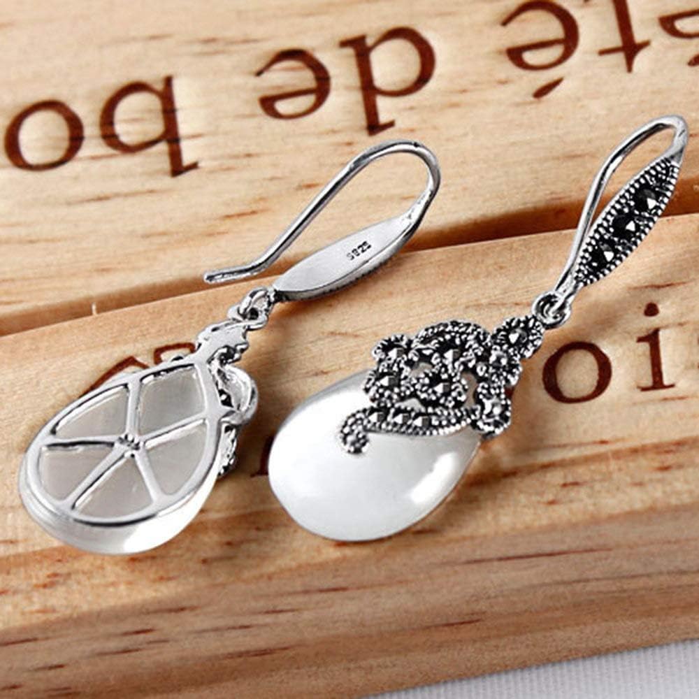 Tropfen Ohrringe, Vintage Ohrringe Weiblich, 925 Sterling Silber Grün Achat Ohrringe Ohrringe, Geschenk Für Frau, White