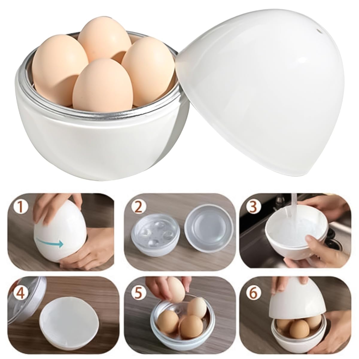El escalfador de huevos para microondas cocina 4 huevos Hervidor y cocedor de huevos apto para lavavajillas, con placa calefactora de aluminio. compacto