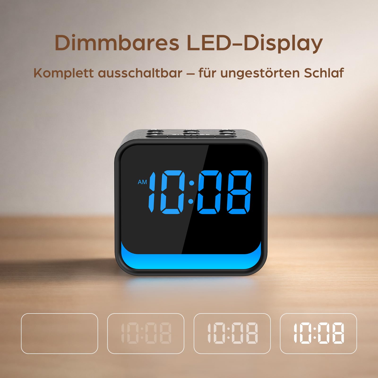 DOUMOSH Radiowecker Holzoptik mit Naturklängen & dimmbares Display - Sanftes Aufwachen mit steigender Lautstärke, digitaler Wecker mit Nachtlicht, Kompaktes Design für den Nachttisch