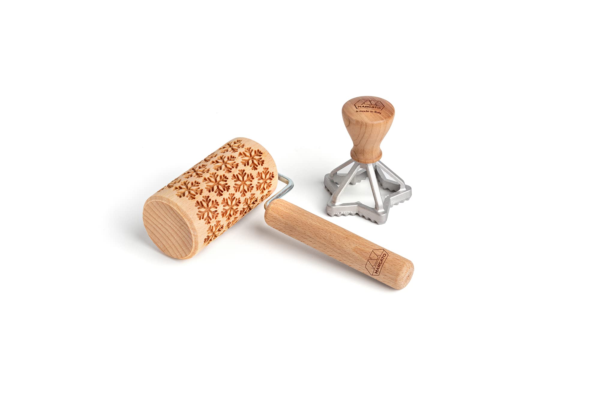 Marcato Blue Christmas Cookies Baking Kit, Christmas Theme, Decorative Rolling Pin For Cookies + Star-Shaped Cookie Cutter (65 Mm) + Christmas Cookie Recipe Book, Made In Italy. Model: Christmas Cookies
