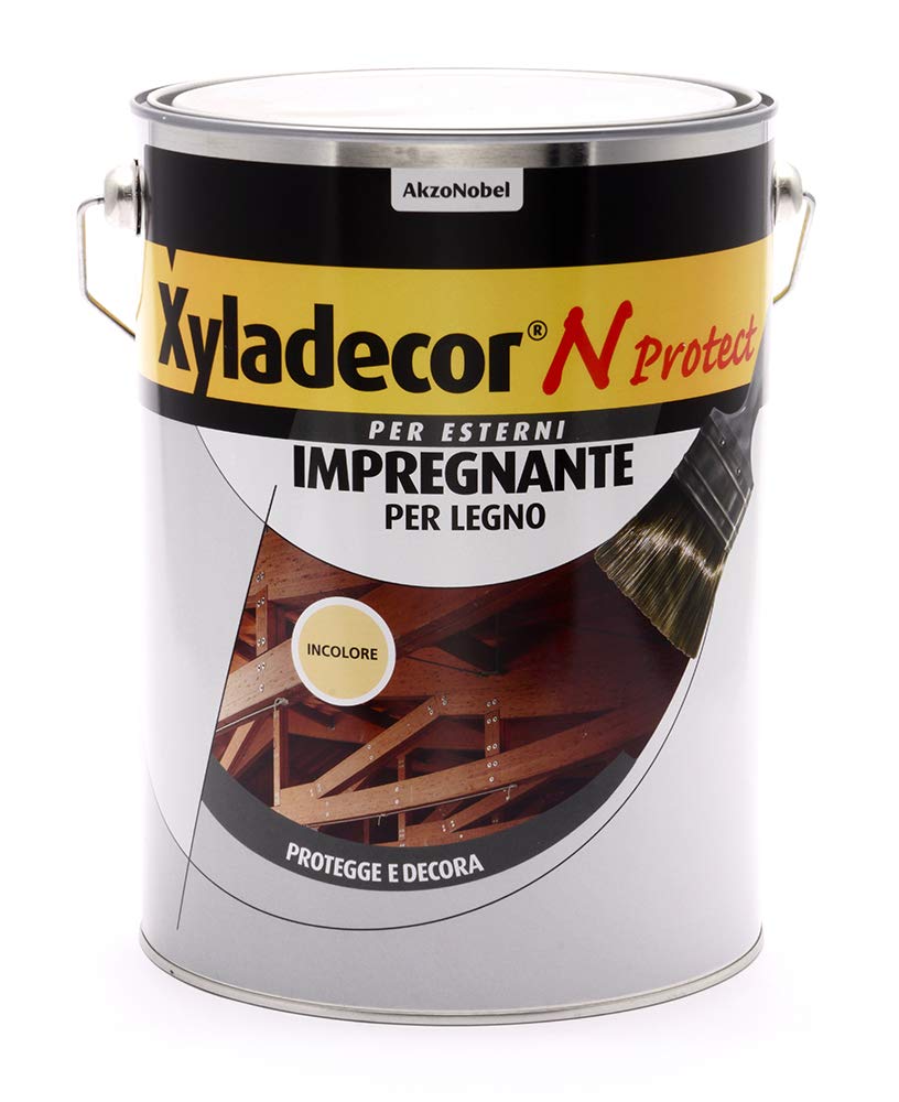 Xyladecor N PROTECT Fondo Impregnante per Legno Esterno a base solvente, Protettivo e Decorativo, Pronto Uso, Trasparente INCOLORE 5L, 5 L