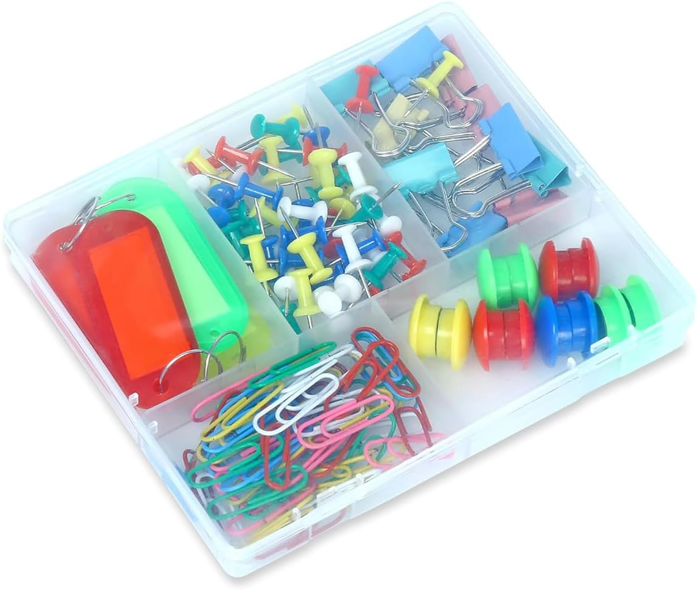 Eduway Multipurpose Smart Desk Buddy Box | Include Push Pin, Paper Pin, Binder Clip, Magnet Button, Key Ring | Ideal for Notice Board, Paper, School, Office, Home, Desk Organizer, Art & Craft