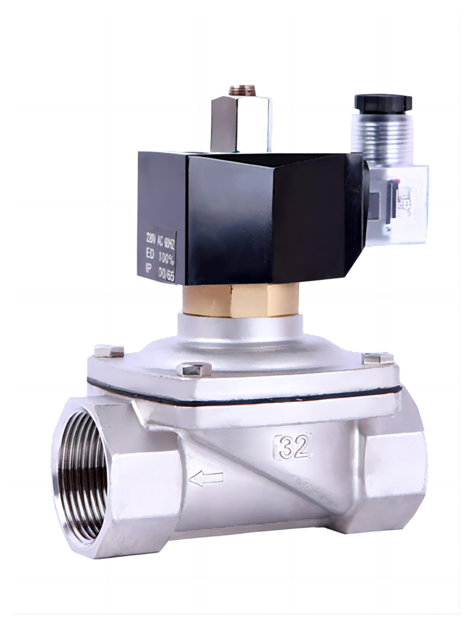 Huuoqiwy Onesize 1'' Stainless Steel Normally Open Solenoid Valve 220V 12V24v Solenoid Valve With Led Light(Dc12)