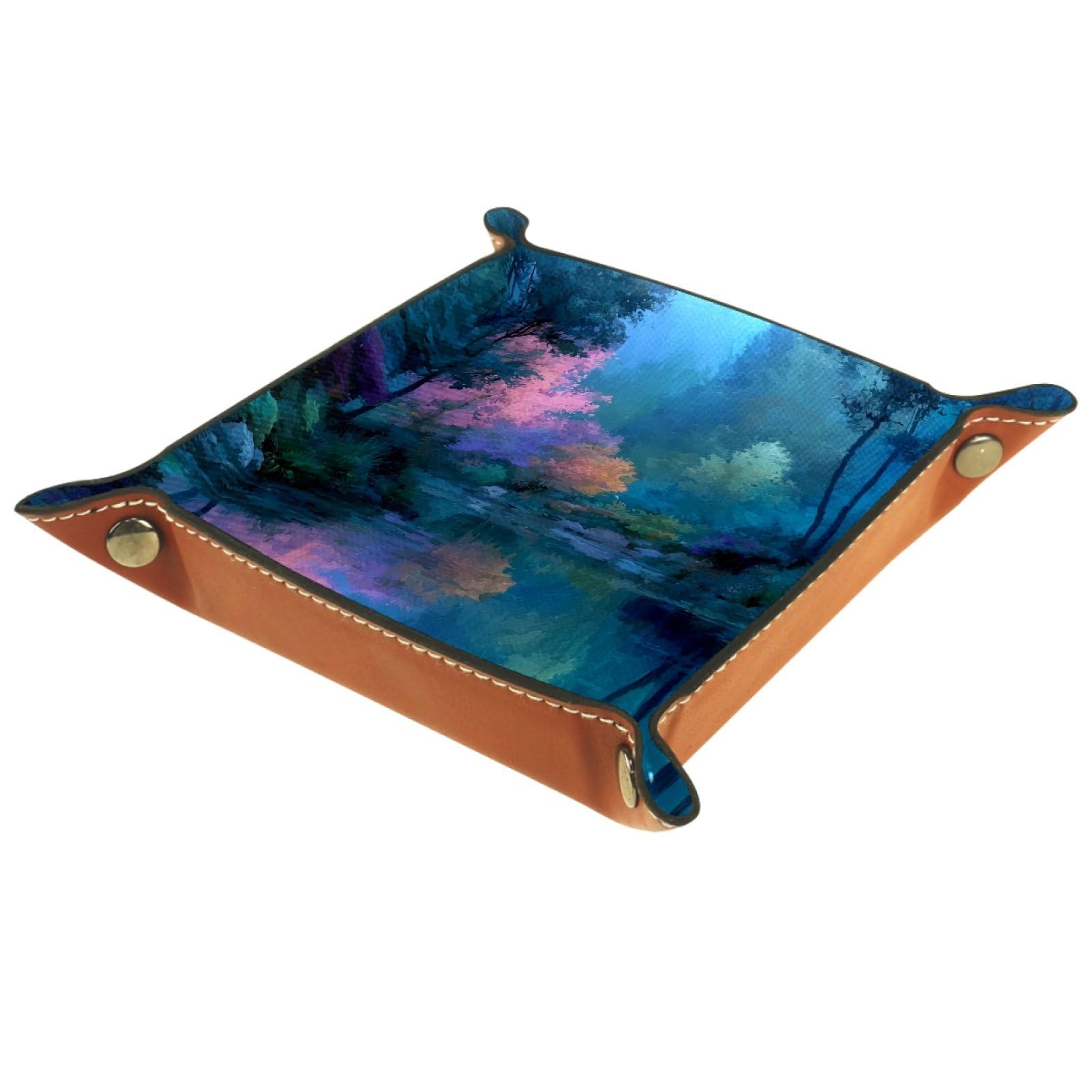 VAPOKF Forest Lake Dice Tray, Folding Microfiber Leather Dice Holder for Dungeons and Dragons RPG Dice Gaming D&D and Other Table Games