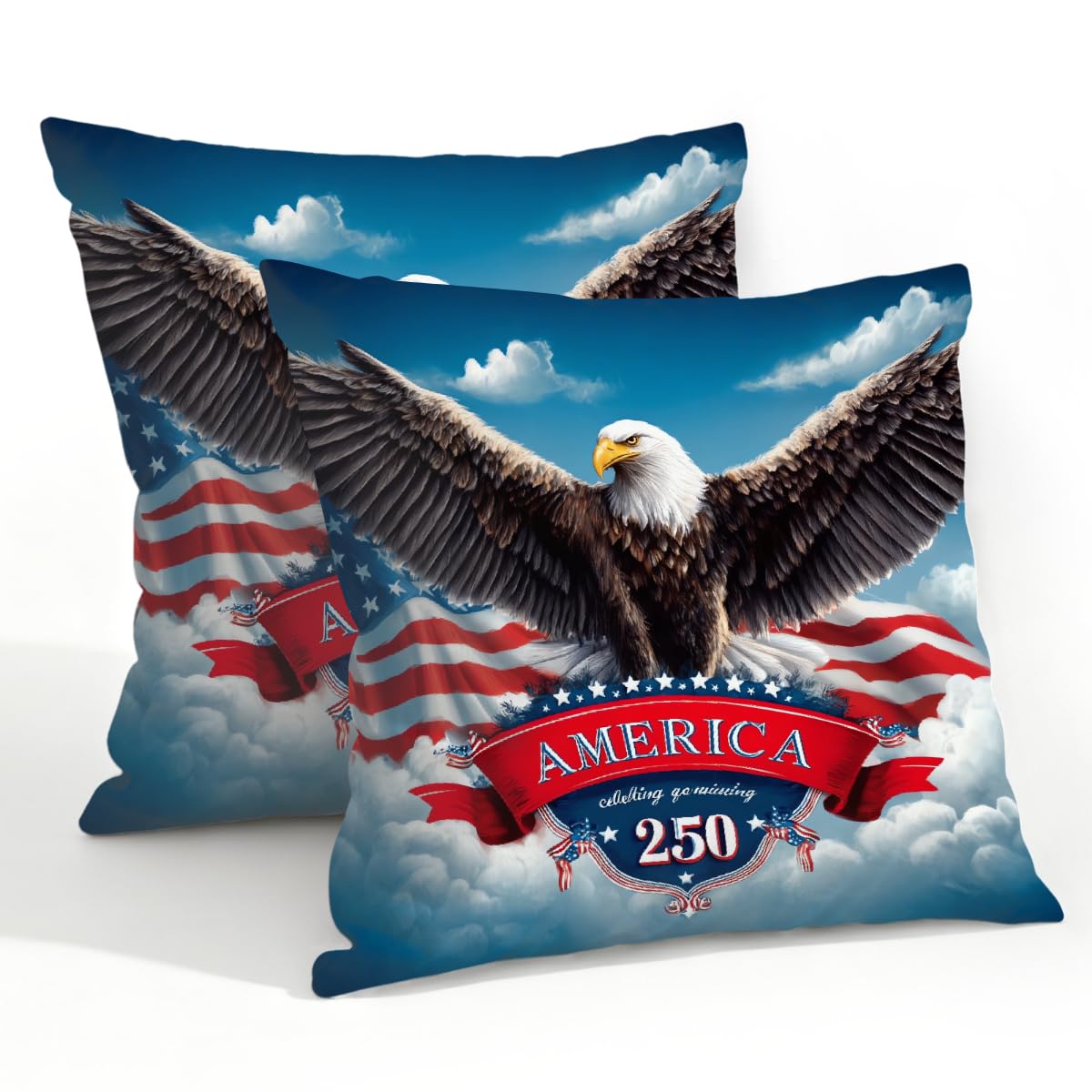 Outdoor Pillow Covers Waterproof Pillowcases 22x22in Set of 2 America-250th Anniversary Bald Eagle Decorative Throw Cushion Case for Couch Sofa Garden Patio Furniture