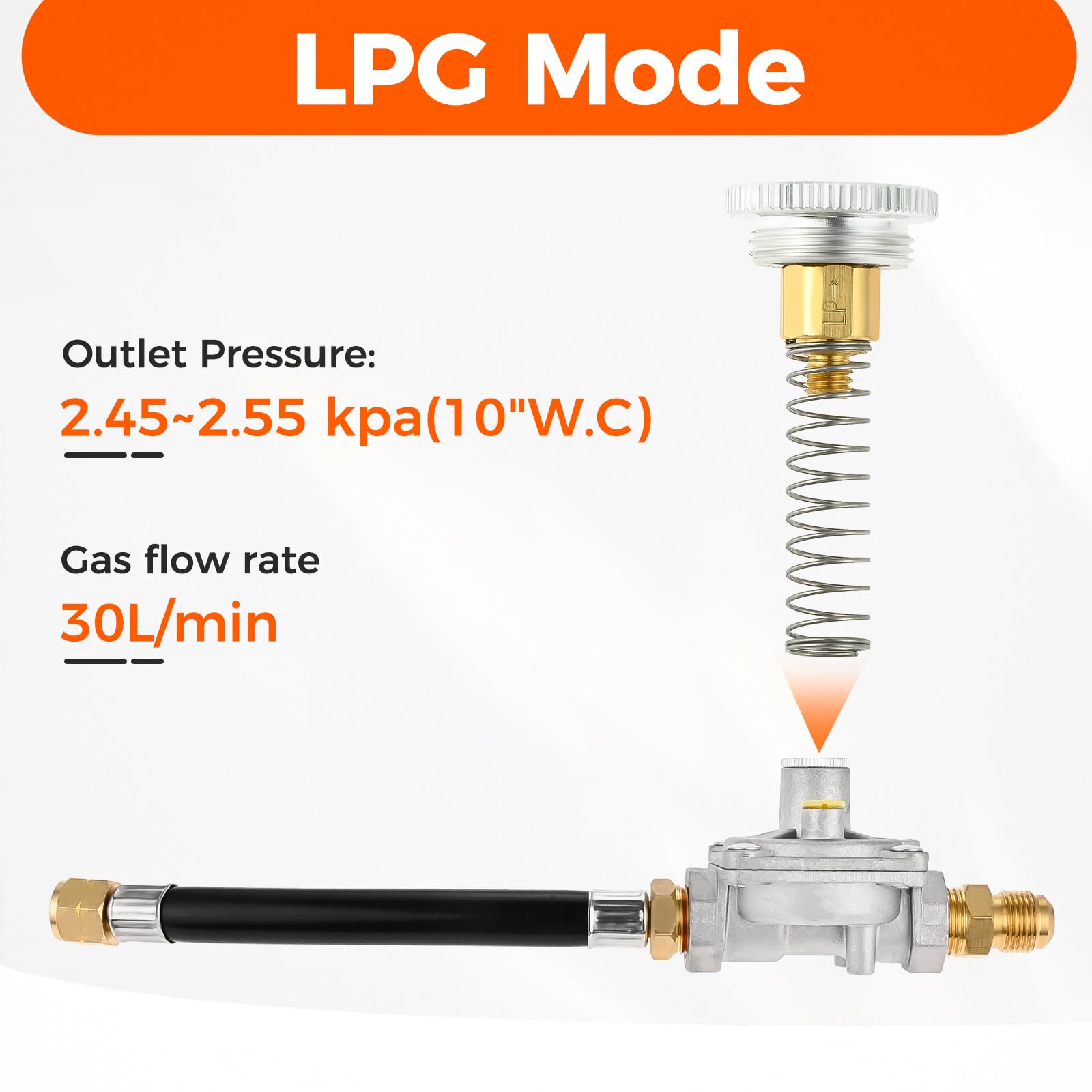 Kit de conversión de gas natural regulador compatible con parrilla de gas Kitchen Aid 710-0003 con manguera macho de 1/2 pulgada, repuesto 3030 CNG de 4 pulgadas y LP de 10 pulgadas