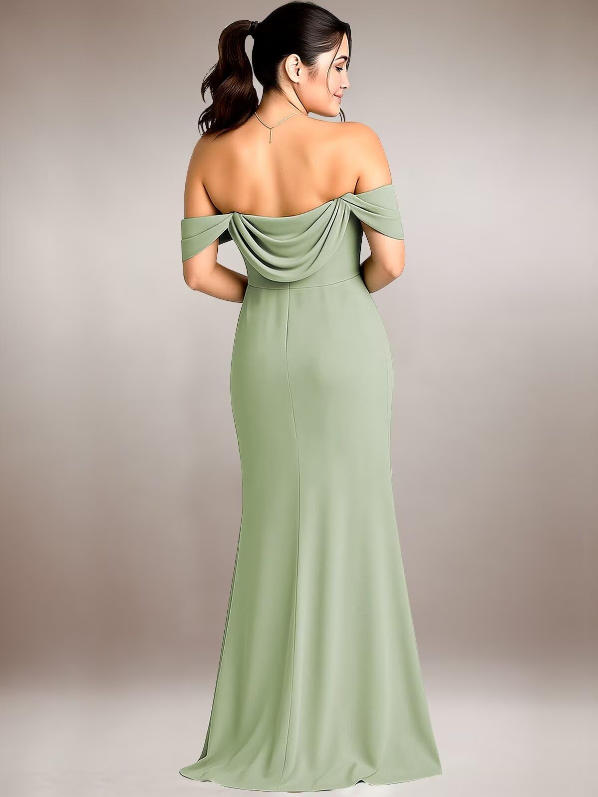 HUINI Schulterfreie Brautjungfernkleider mit Schlitz Langes Chiffon Hochzeitsgastkleid Formelles Abendkleid für Damen