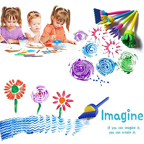 VEYLIN Kids Painting Set - 25 Paint Brushes Sponges Paint Bowls Spill Proof Paint Pots Kits with Apron for Toddler Art Crafts - Image 2