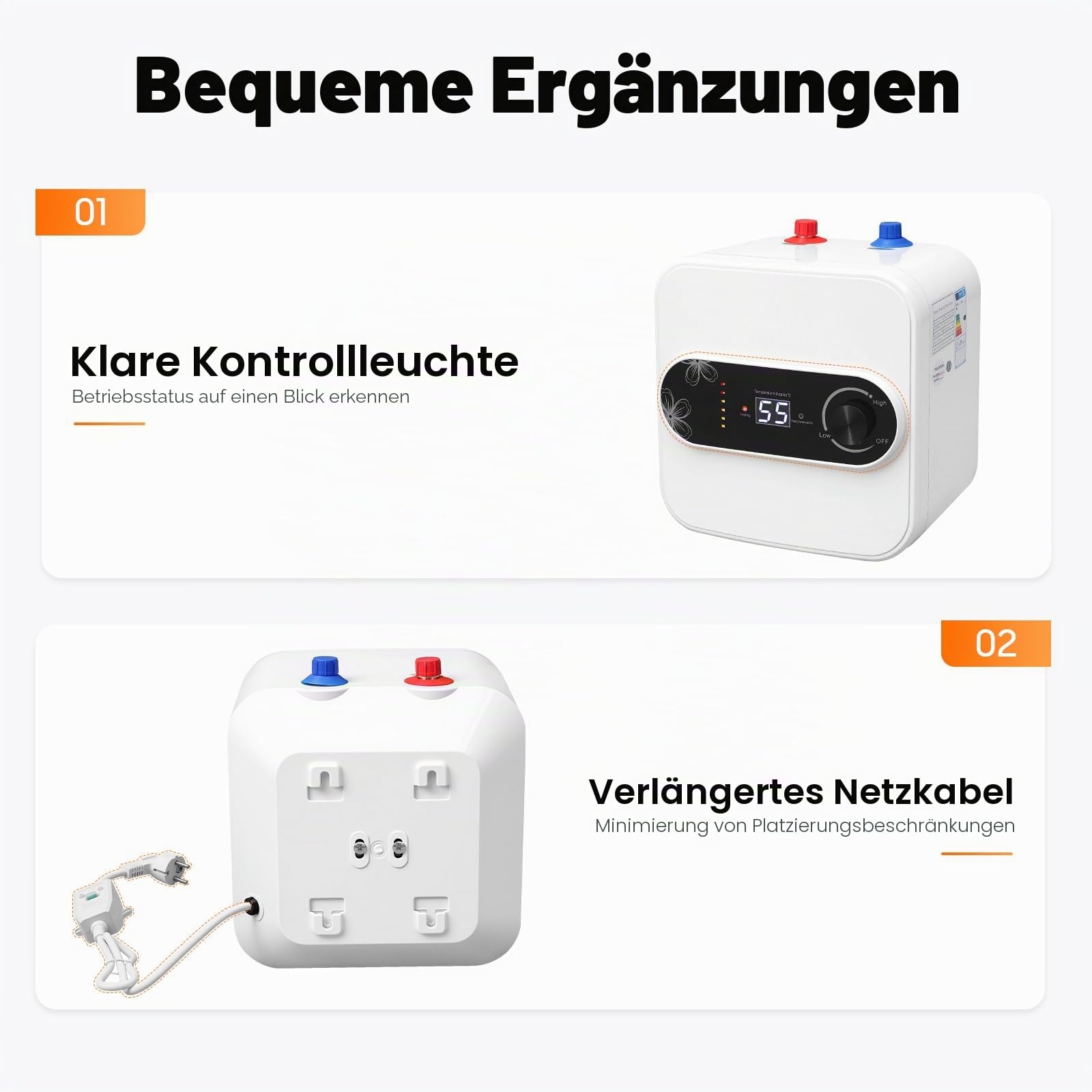 Warmwasserspeicher & 8L Klein Untertisch Boiler Druckfest - Untertischboiler | 1500W | 30-65℃ Einstellbarer Temperatur | Wandmontiert | Schnelle Erwärmung | Für Küche & Bad