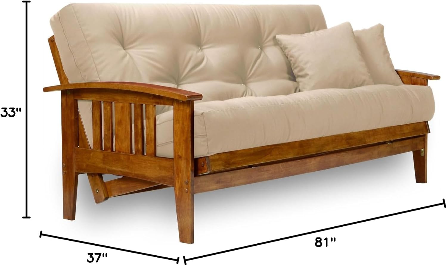 Nirvana Futons Westfield Futon Set with Microfiber Sussex Khaki Mattress Included - Full Size, Heavy Duty Solid Wood, Easily Converts into a Bed