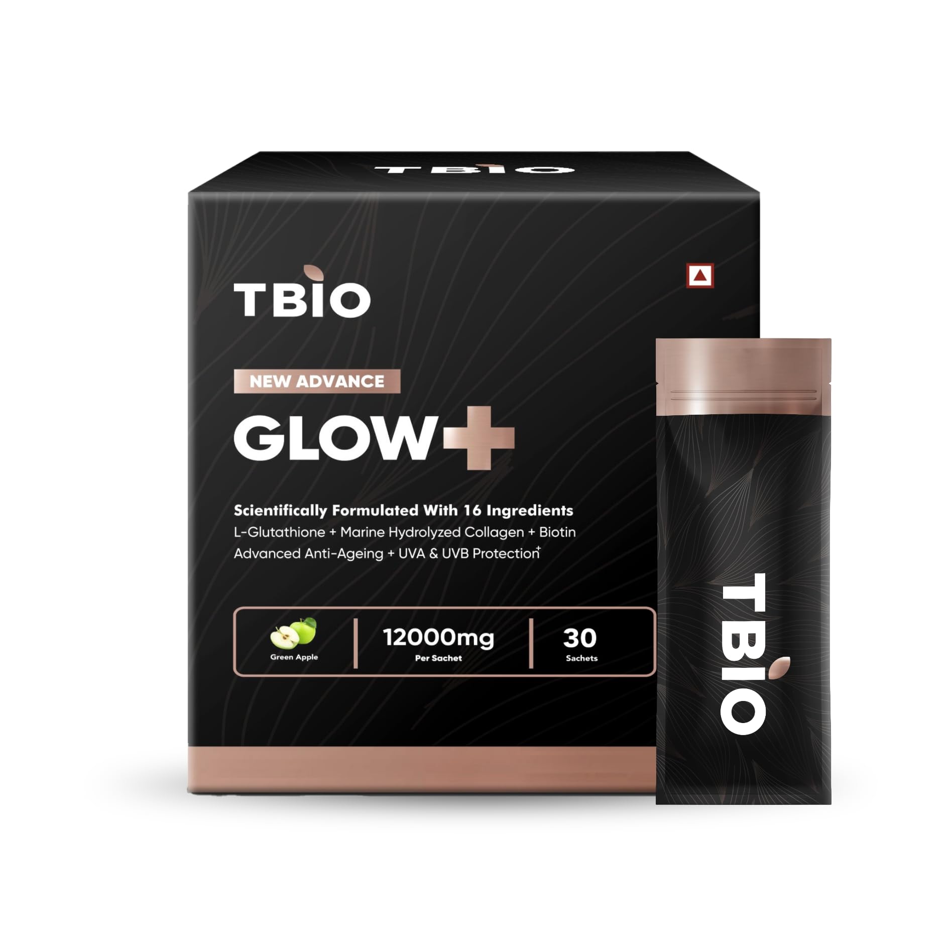 See full amazon price history chart for TBIO New Advance GLOW+ for Glass Skin | 12000mg/Sachet (Pack of 30 sachets) | L-Glutathione +Marine Hydrolyzed Collagen + Biotin + Advanced Anti-ageing Formula along with UVA & UVB Sunrays Protection⁺ with total 16 supplements | Green Apple Flavour TBIO New Advance GLOW+ for Glass Skin | 12000mg/Sachet (Pack of 30 sachets) | L-Glutathione +Marine Hydrolyzed Collagen + Biotin + Advanced Anti-ageing Formula along with UVA & UVB Sunrays Protection⁺ with total 16 supplements | Green Apple Flavour (B0D9Y8QNS2) Amazon Price History, Amazon Price Tracker