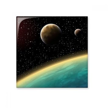 DIYthinker A Blue Planet and Two Yellow Planets in The Universe Illustration Pattern Ceramic Bisque Tiles for Decorating Bathroom Decor Kitchen Ceramic Tiles Wall Tiles Medium Multi