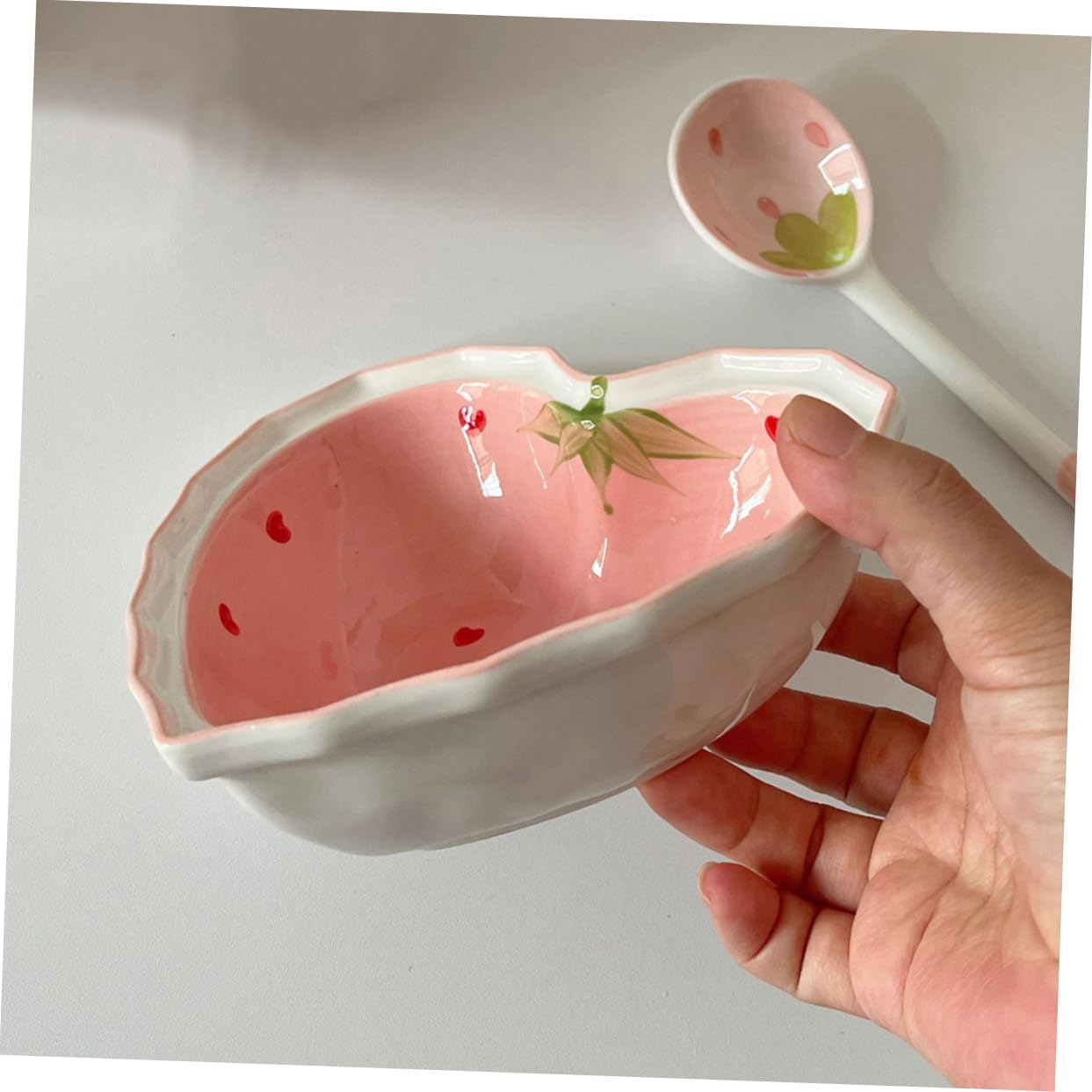 ABOOFAN Ciotola Cuore Cucchiaio in Ceramica Decorativa per Dessert e Frutta Forma Fragola Stile Kawaii Casa