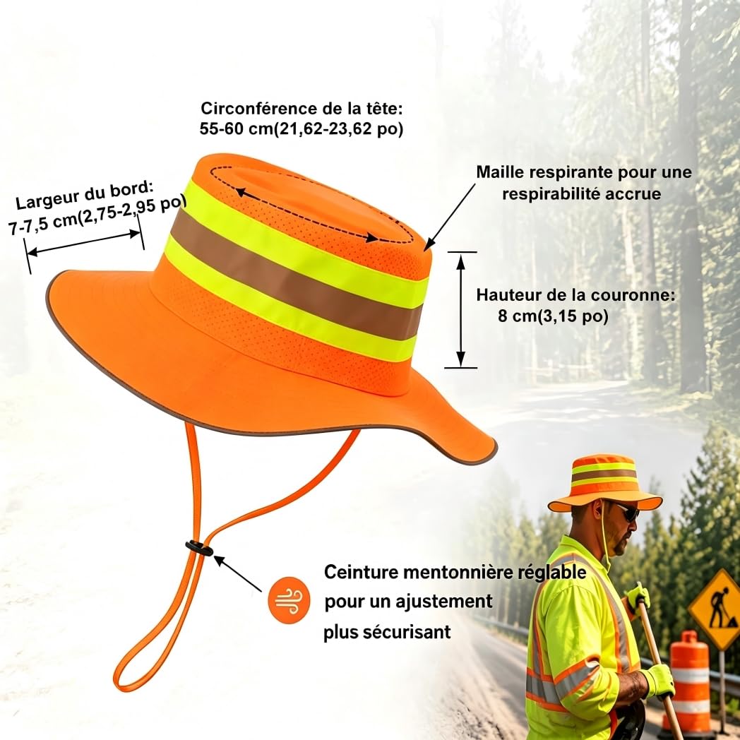 Chapeau de Soleil Haute Visibilité Chapeaux de Pêcheur Réfléchissant Chapeau d'alpinisme Randonnée Extérieur Protection UV Casquette Visière Large Bord Casquette Boonie de Travail pour Homme Femme