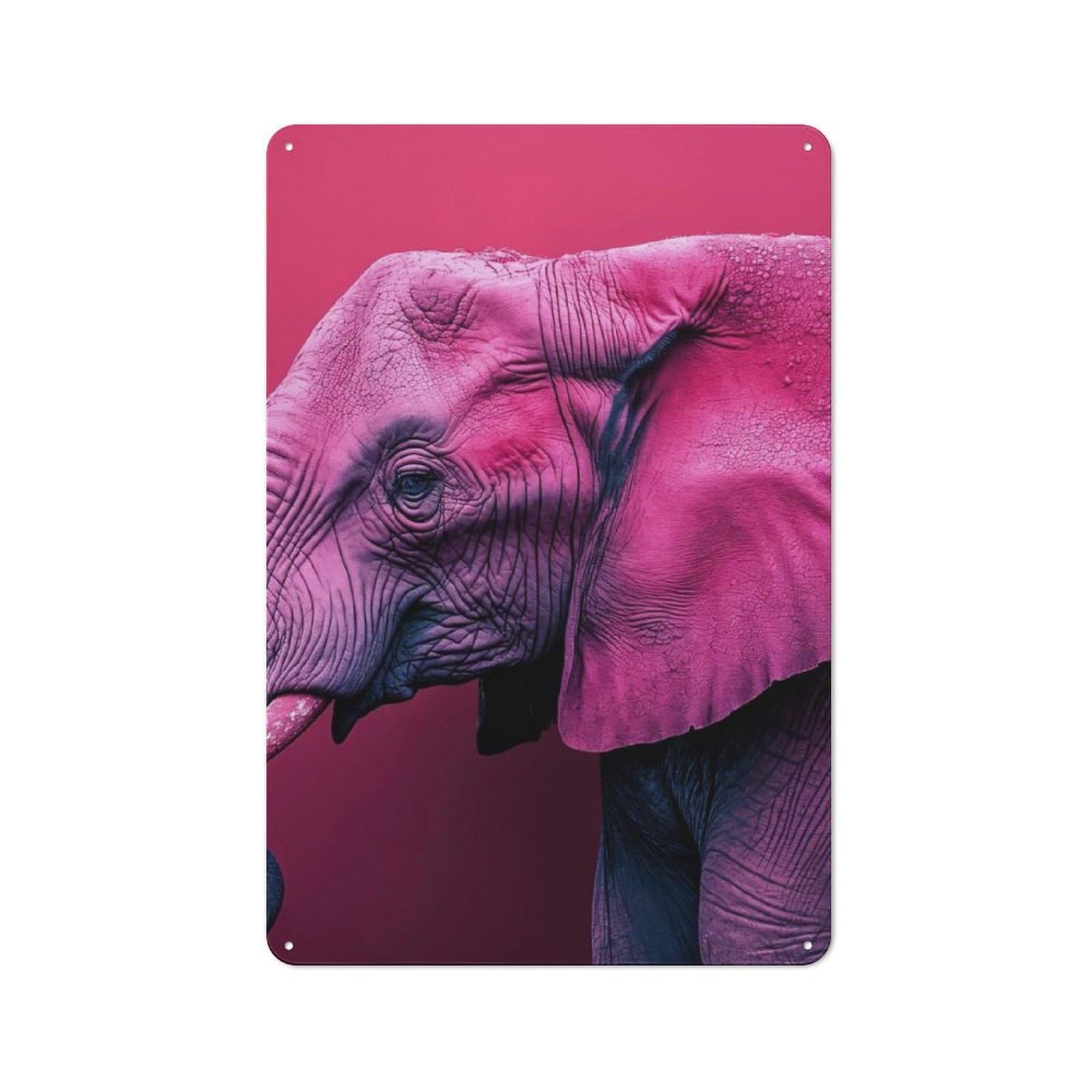 30x20cm Rustic Metal Plaque with Pink Elephant Portrait for Café Or Restaurant, for Themed Interiors in Cafés And Restaurants