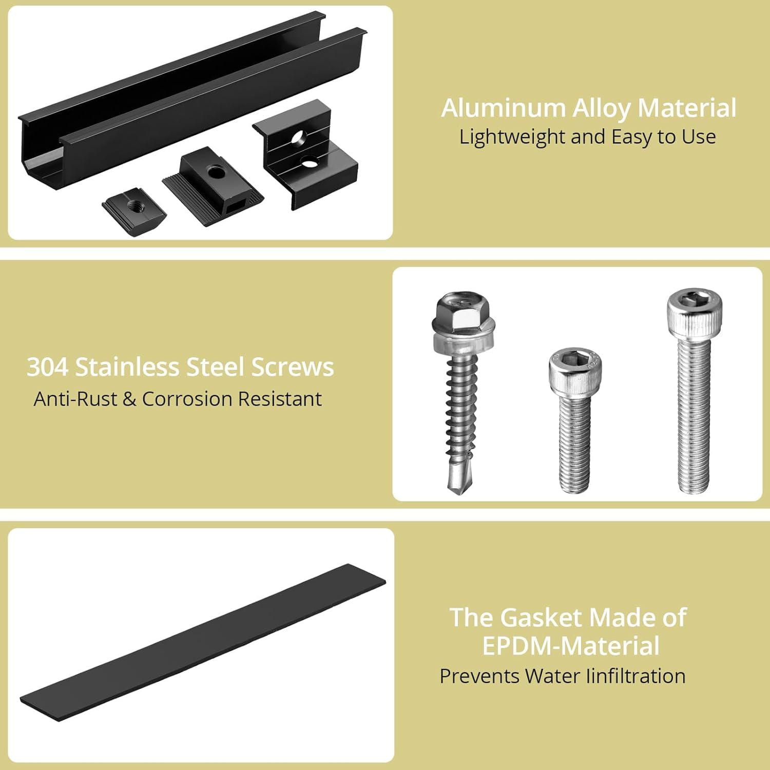 Anbte 6Pcs Solar Panel Mounting Brackets, Aluminium 7.87" Solar Panel Mounting Rail & 30mm/35mm End Clamp & Mid Clamp, Solar Panel Mounting Kit for Metal Roof, Tin Roof, Flat Roof, Sheet Roof, Black