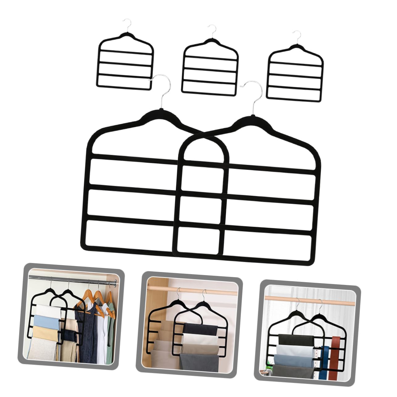 Cabilock 5 Stück-Pack Platzsparende Multifunktionale Hosenbügel aus Abs mit Flockiger Oberfläche Mehrlagig und Sicher für Hosen und Krawatten im Kleiderschrank Zuhause