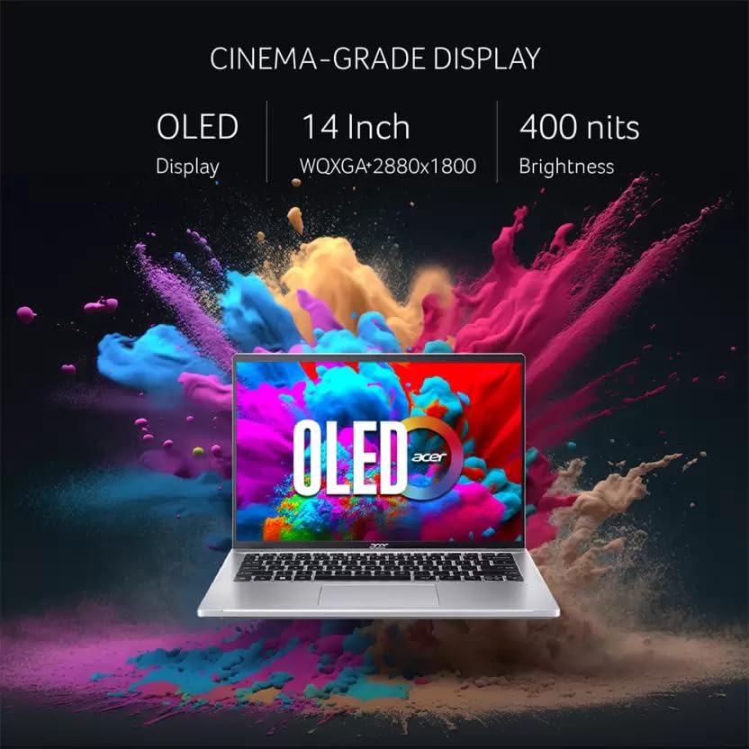Image of acer Swift Go OLED Display Thin and Light Premium Laptop Intel Core i7 13th Gen 13700H (16GB / 512GB SSD /Windows 11 Home /MS Office) Silver, SFG14-71, 35.56 cm (14.0 Inch)