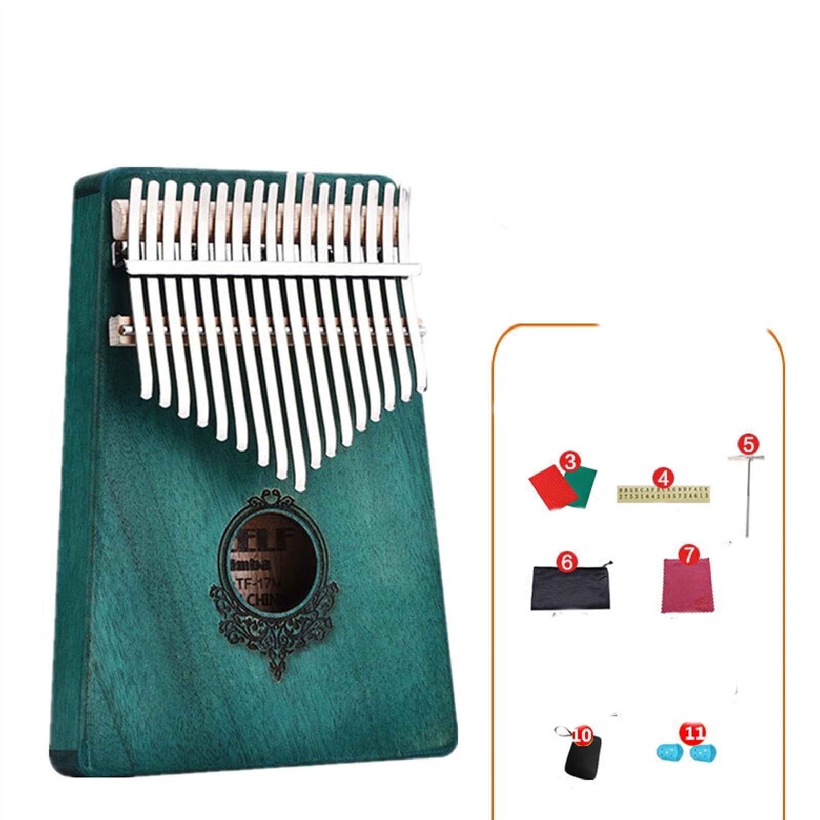 Finger Piano Kalimba Anfänger Finger Stahl Musikinstrument Tragbarer Handschutz 17-Ton Mahagoni Grün Volles Zubehör