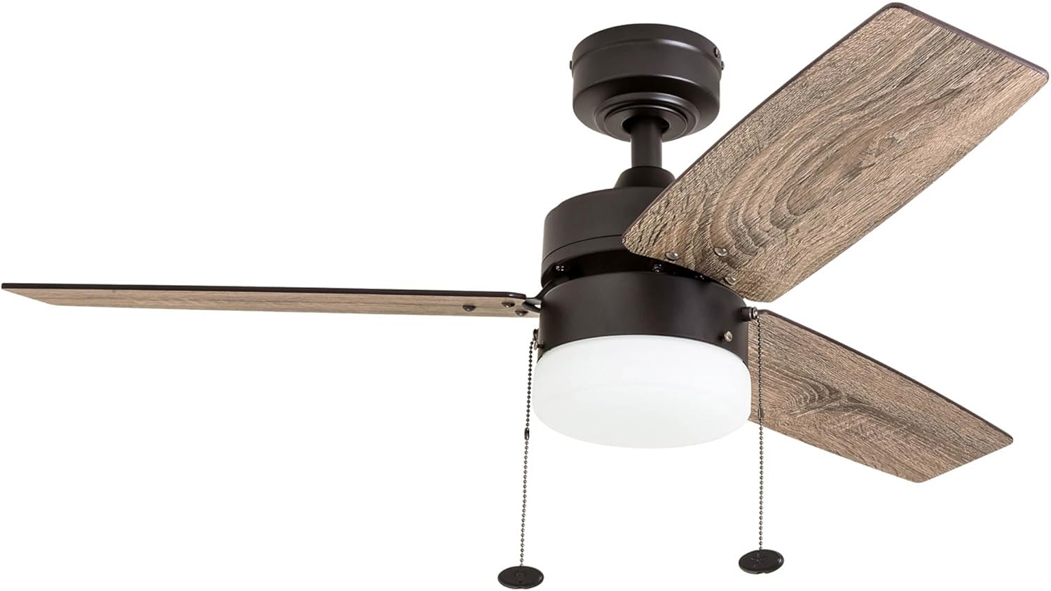 Prominence Home Reston, 42 Inch Modern Farmhouse LED Ceiling Fan with Light, Pull Chain, Dual Mounting Options, Dual Finish Blades, Reversible Motor – 51015-01 (Bronze)