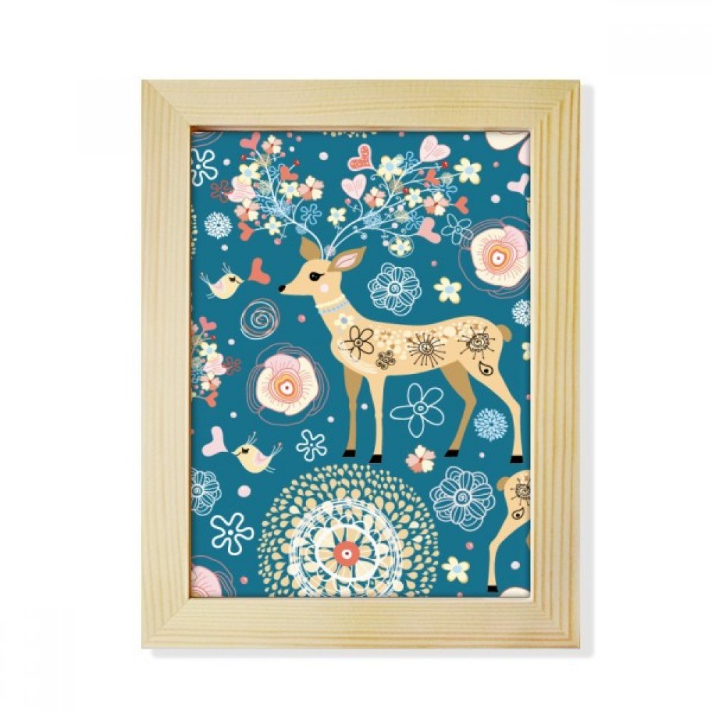 Marco de madera de ciervos y decoración floral azul DIYthinker un obsequio ideal de arte