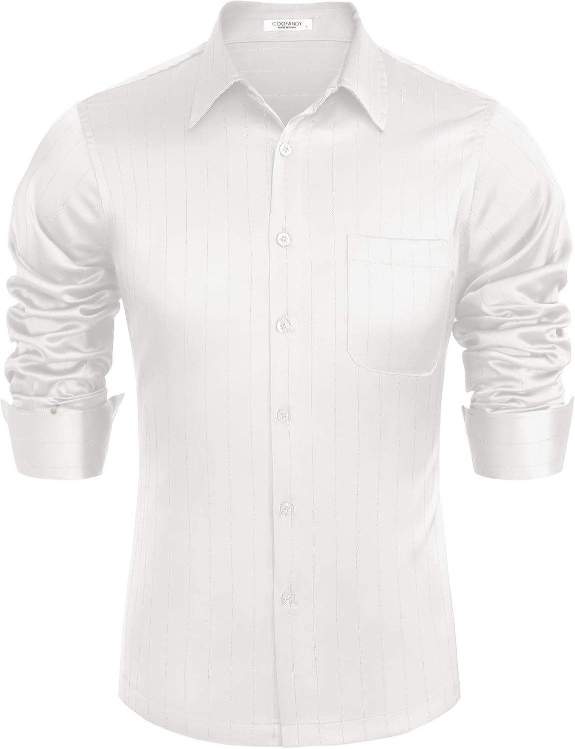 COOFANDY Mens Luxury Satin Dress Shirt Shiny Silk Long Sleeve Button Up Shirts Wedding Shirt Party Prom - Image 3