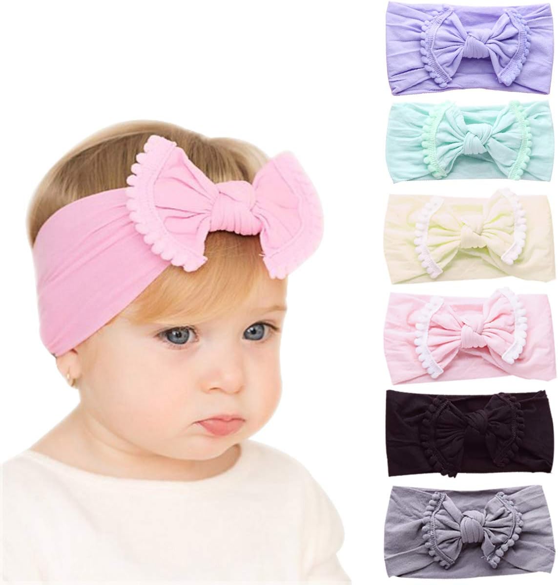 Baby Girls Nylon Headband Baby Elastic Knotted Turban Head wraps Bows For Newborn Infant Toddler Set Of 6