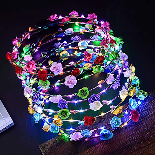 FunPa FunPa Led Blumenkranz, 12pcs Garland Stirnband Dekorative Leucht 10 LEDs Böhmen Blume Stirnband Kopfbedeckung Floral Crown Tiara Haarschmuck Festival Blumenkranz Stirnband Party Hochzeit Decor