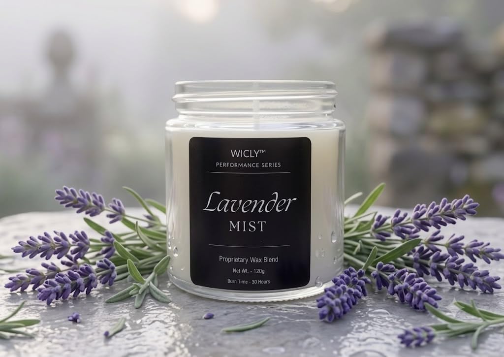 Premium Lavender Mist Scented Candle – Proprietary Wax Blend for Maximum Hot Throw, 30-Hour Clean Burn Aromatherapy Jar Candle for Home Decor, Relaxation & Gifting (120g)-image-14