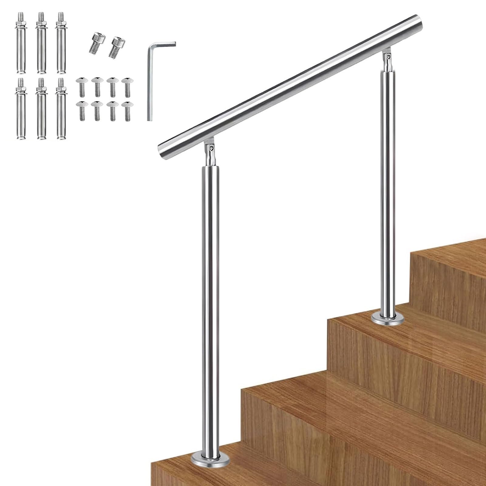 Barandilla de escalera para exteriores, barandilla de metal de acero inoxidable, pasamanos de transición flexible de 2 o 3 escalones para jardín, entrada de casa, pasamanos para escaleras de hormigón