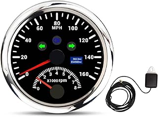 GPS Speedometer, GPS Speedometer With Tachometer 8000RPM DC9 to 32V IP67 Waterproof 0 to 160MPH Red Backlight Accurate for Boat ATV(Black)