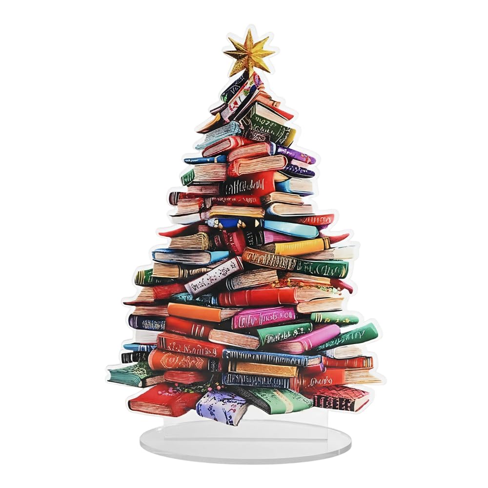 Mioyoow Color 1 Christmas Desktop Ornament, Book Stack Xmas Tree Decoration Acrylic Colorful Bookshelf Present For Book Lovers
