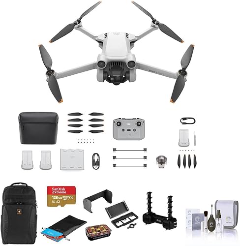 DJI Mini 3 Pro Drone con mando a distancia RC-N1 paquete con kit Fly More tarjeta de memoria de 128 GB mochila luz estroboscópica de dron