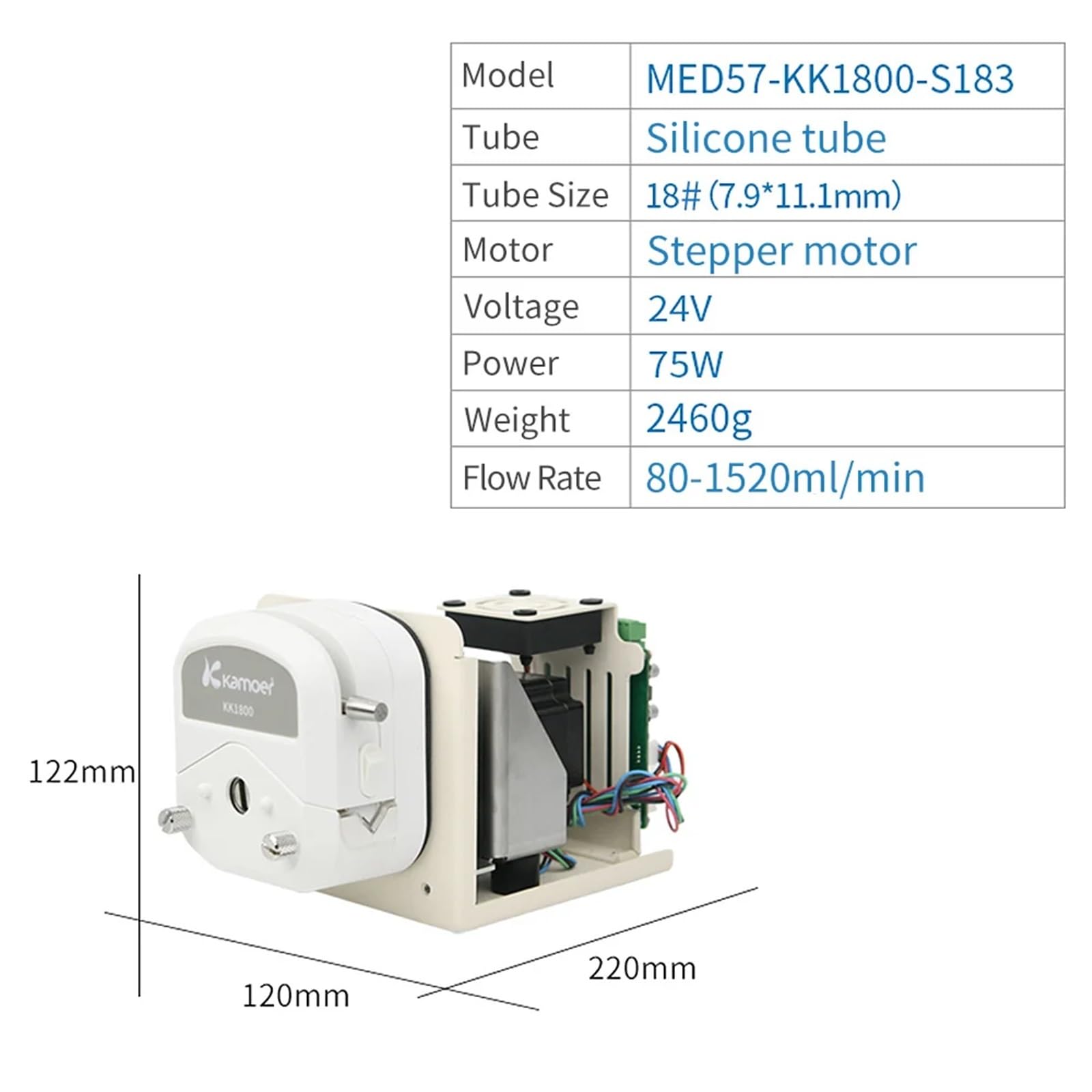 Pompe péristaltique intégrée à haut débit MED57-KK1800 Pompe doseuse réglable 24 V 70-1520 m/min Prise en charge CAN/RS485