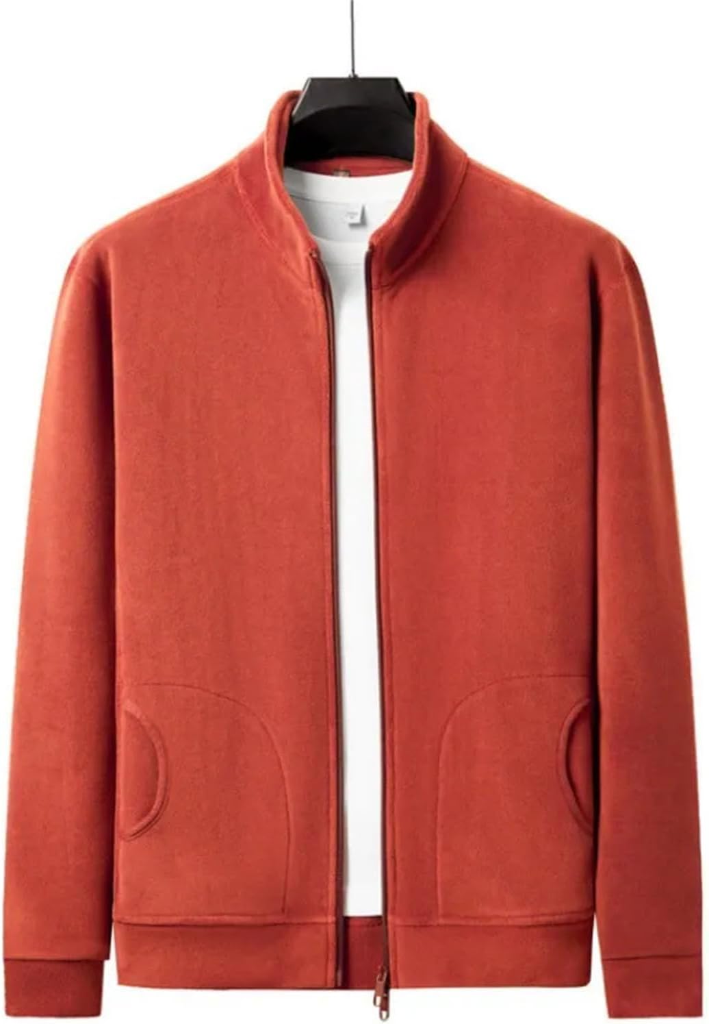 Men's Long Sleeved Top Double-sided Fleece Full Zipper Stand Up Collar Sweatshirt Jackets