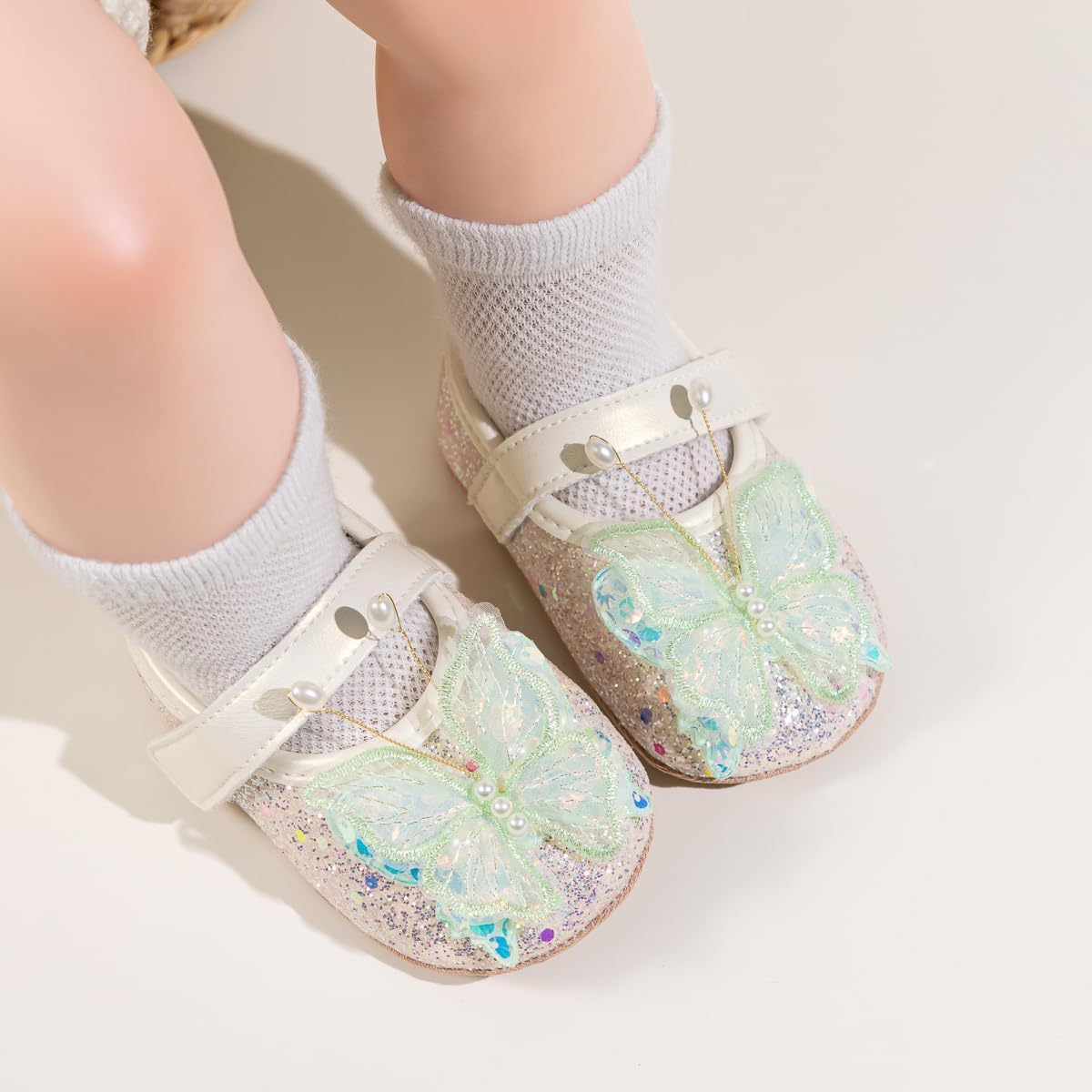 Baby Mary Jane Flats for Girls with Bowknot Cotton Anti Skid Sole Infant First Walker Princess Dress Crib Wedding Shoes - Image 3