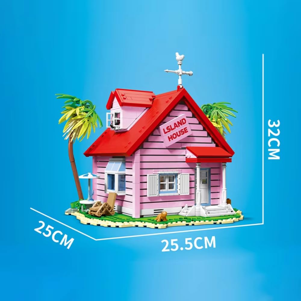 Casa Tropical de la Isla Tortuga | 1434 Piezas | Modelo de Bloques de Construcción | Villa Rosa de Colección | Decoración para Escritorio y Regalo para Fans de Anime
