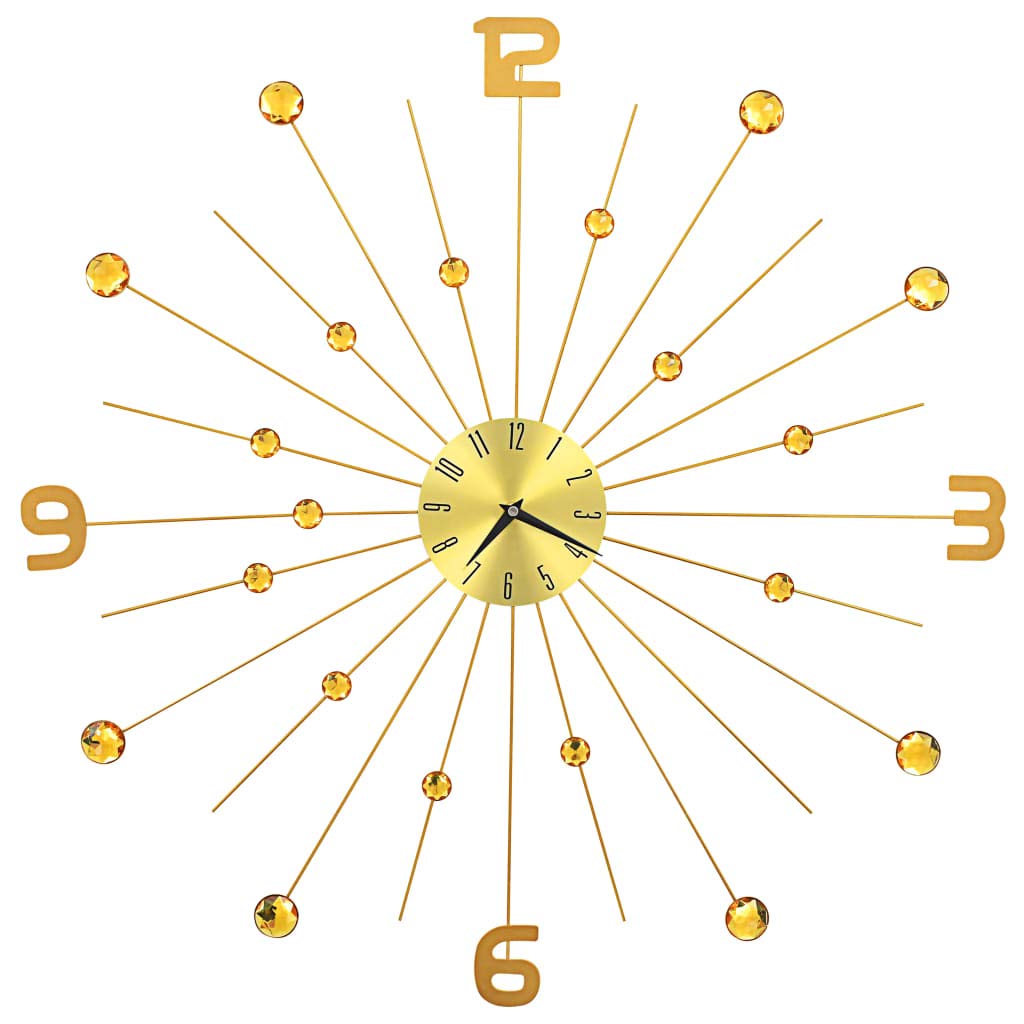 Vidaxl Gold With Number Golden Metal Wall Clock With Crystal Details, Shiny Dial, Quartz Movement, Clear Numerals, 70 Cm Diameter